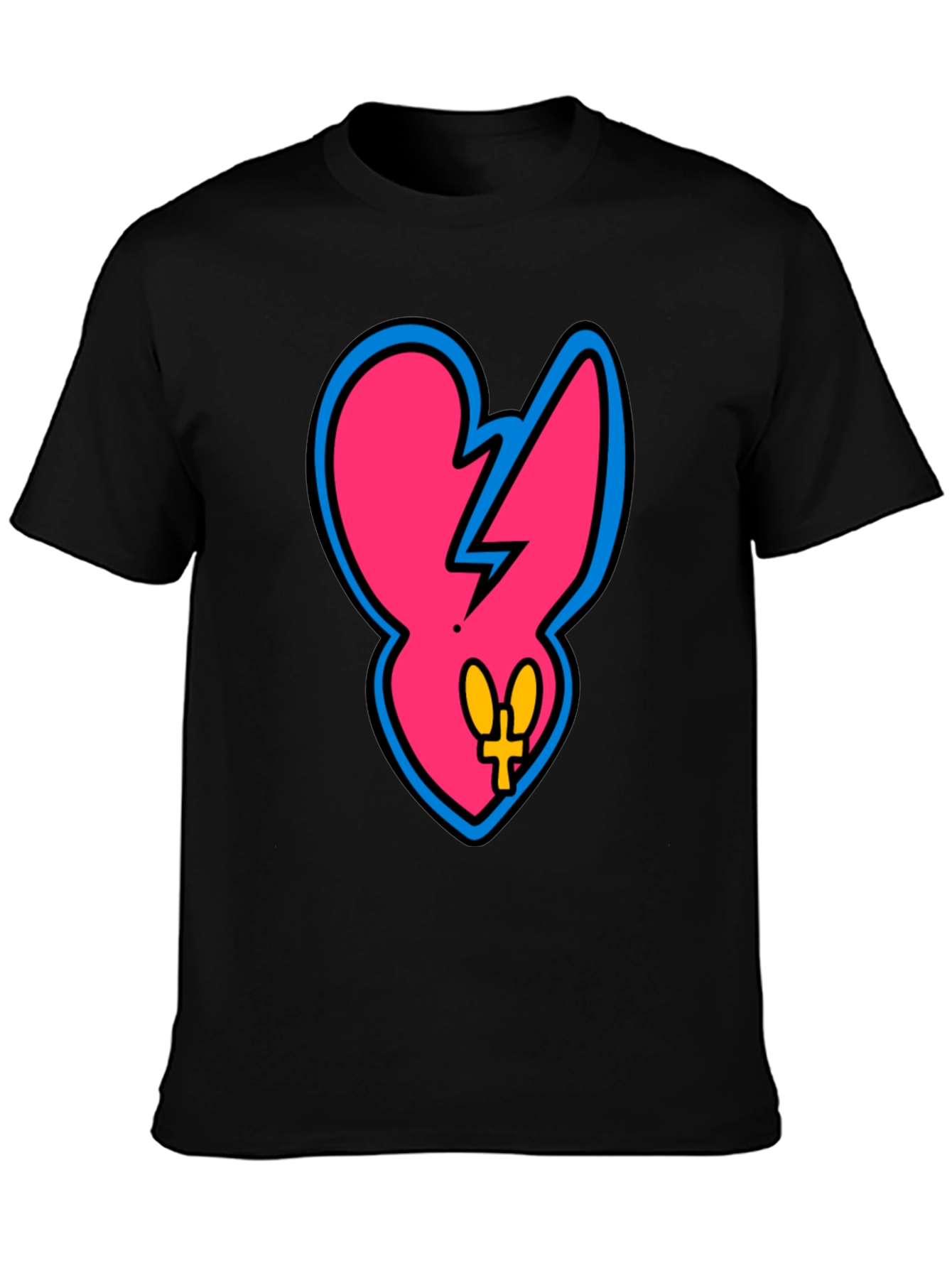 Edgy Pink Heart Graphic Tee - Casual Black T-Shirt