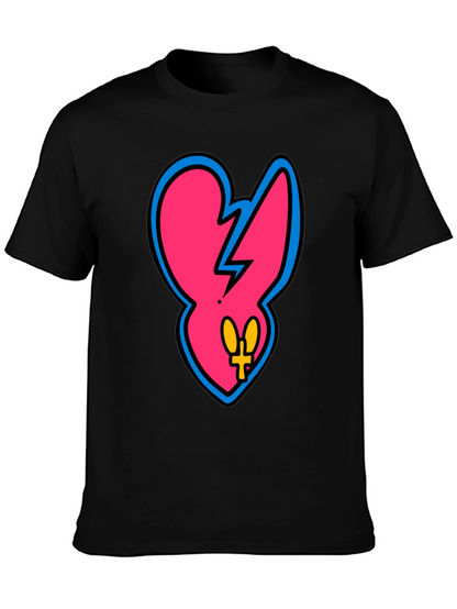 Edgy Pink Heart Graphic Tee - Casual Black T-Shirt