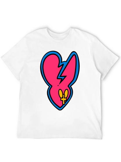 Edgy Pink Heart Graphic Tee - Casual Black T-Shirt