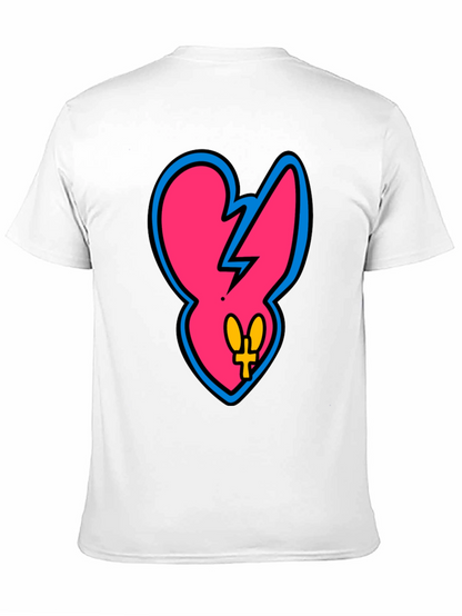 Edgy Pink Heart Graphic Tee - Casual Black T-Shirt