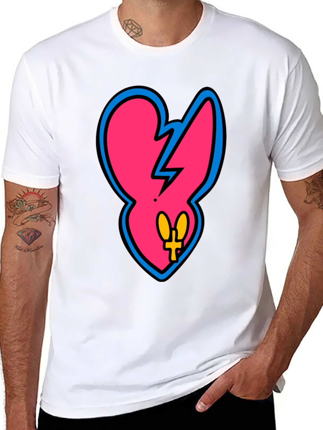 Edgy Pink Heart Graphic Tee - Casual Black T-Shirt