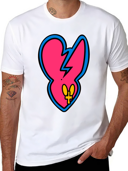Edgy Pink Heart Graphic Tee - Casual Black T-Shirt