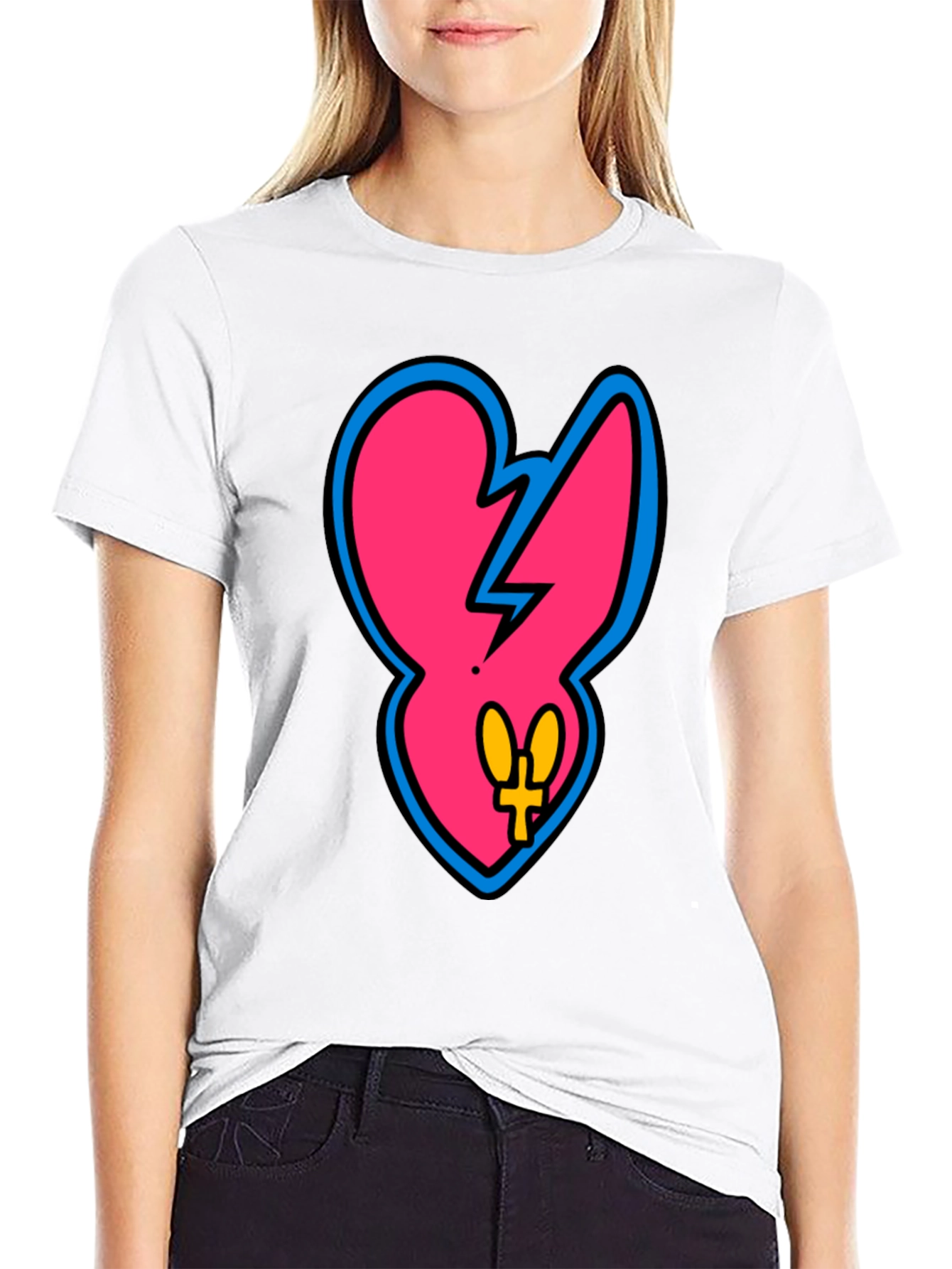 Edgy Pink Heart Graphic Tee - Casual Black T-Shirt