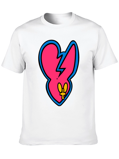 Edgy Pink Heart Graphic Tee - Casual Black T-Shirt