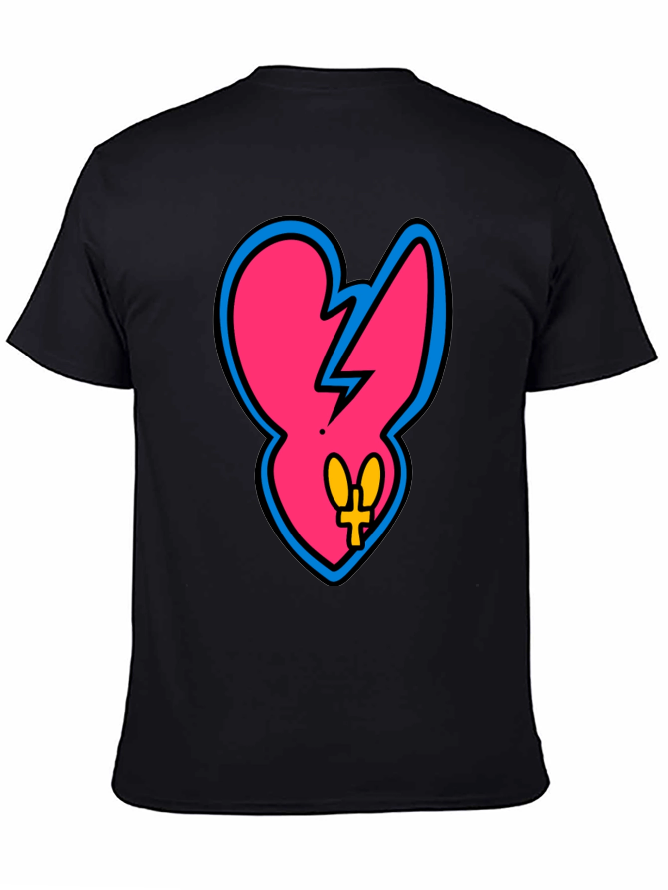 Edgy Pink Heart Graphic Tee - Casual Black T-Shirt