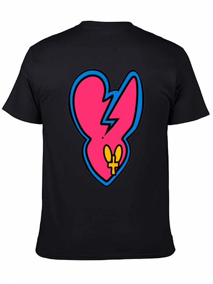 Edgy Pink Heart Graphic Tee - Casual Black T-Shirt