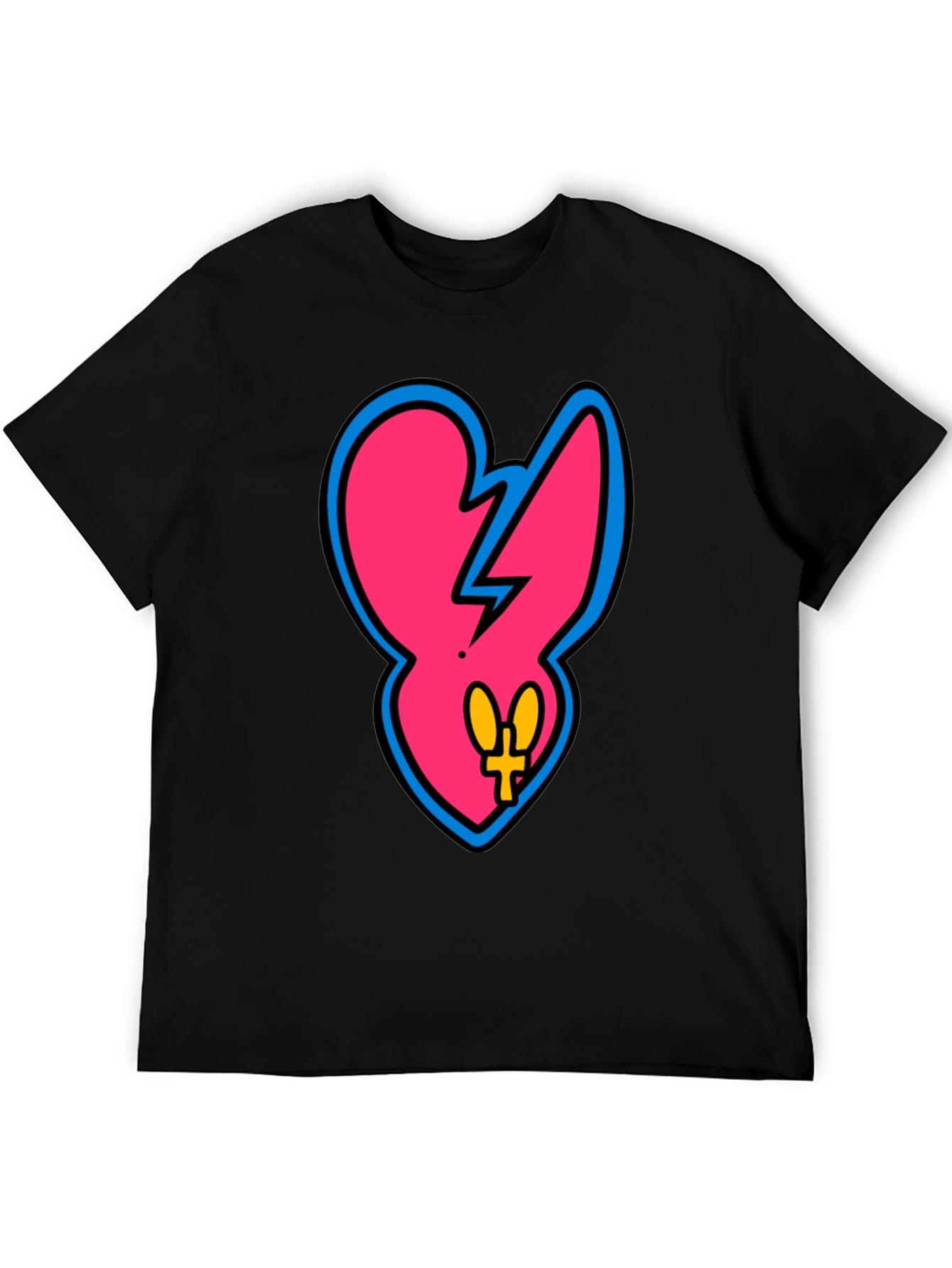 Edgy Pink Heart Graphic Tee - Casual Black T-Shirt