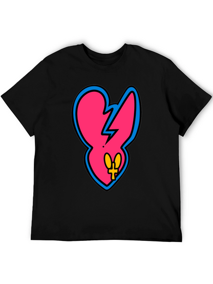 Edgy Pink Heart Graphic Tee - Casual Black T-Shirt