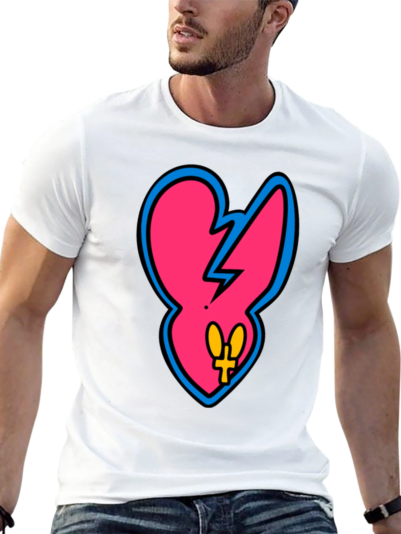Edgy Pink Heart Graphic Tee - Casual Black T-Shirt