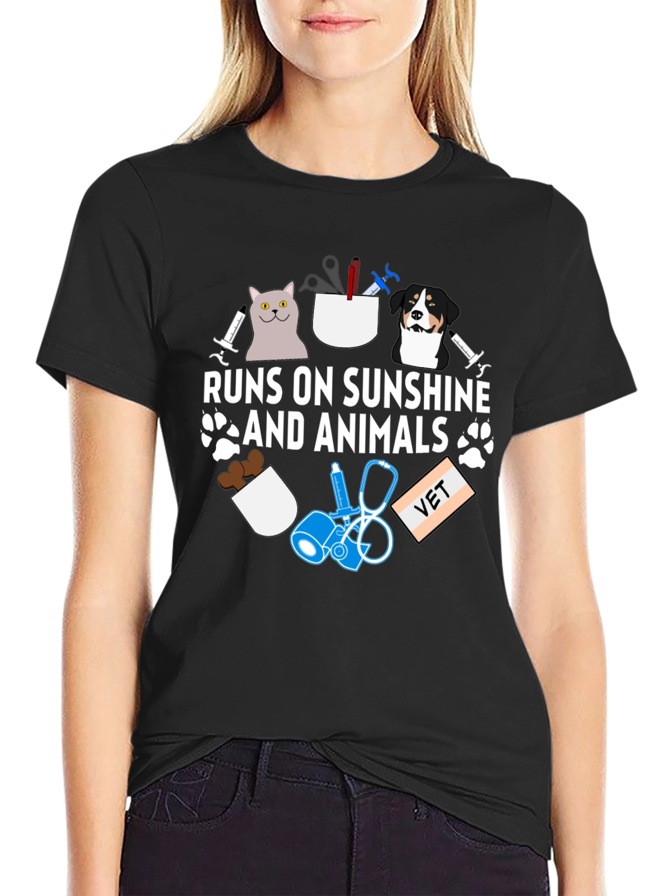 Runs on Sunshine and Animals Vet T-Shirt
