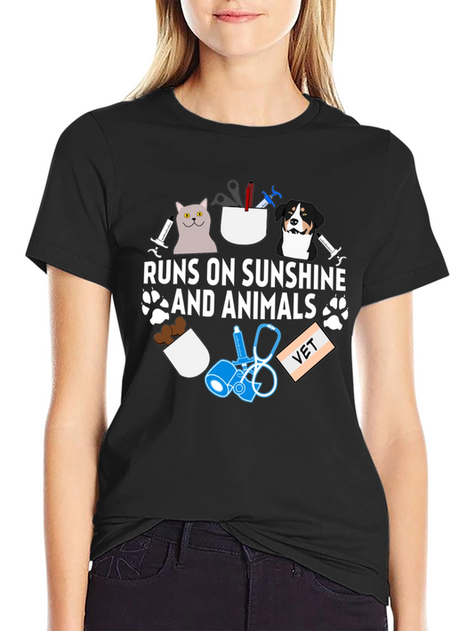 Runs on Sunshine and Animals Vet T-Shirt