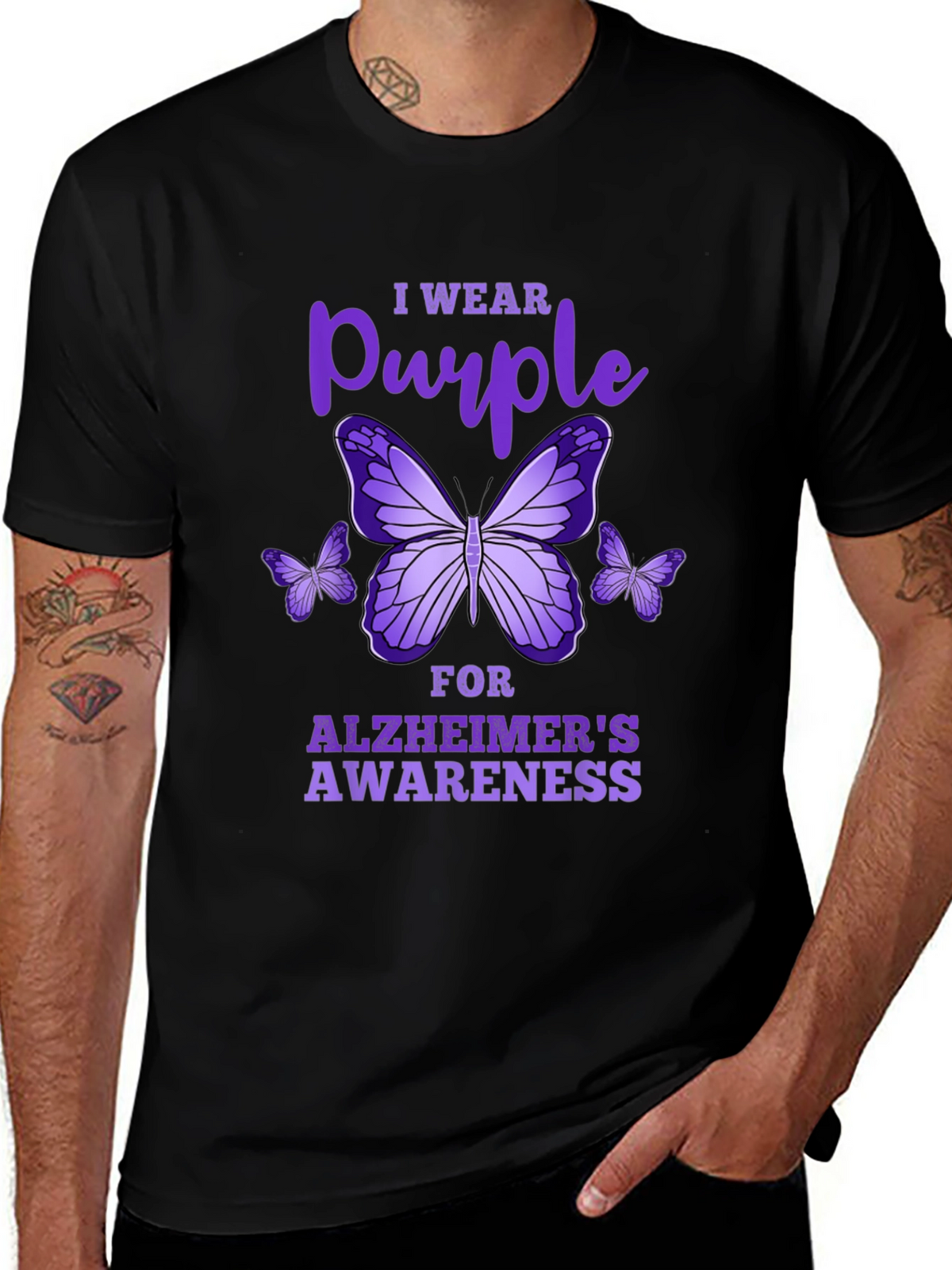 Purple Butterfly Alzheimers Awareness T-Shirt