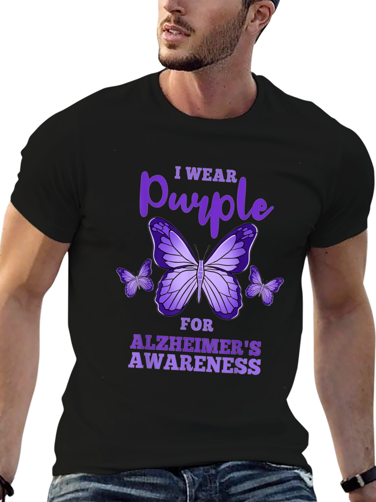 Purple Butterfly Alzheimers Awareness T-Shirt