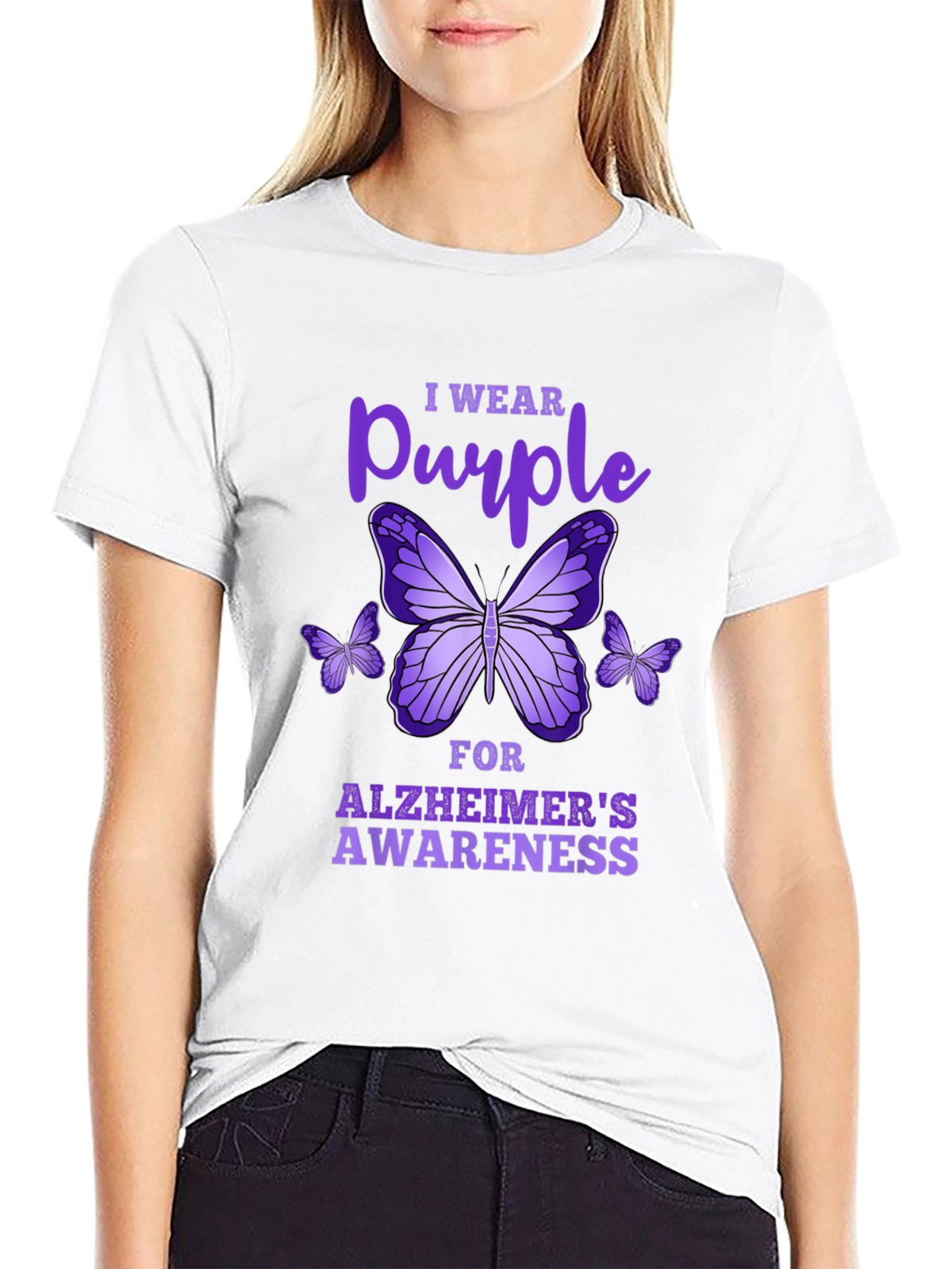 Purple Butterfly Alzheimers Awareness T-Shirt
