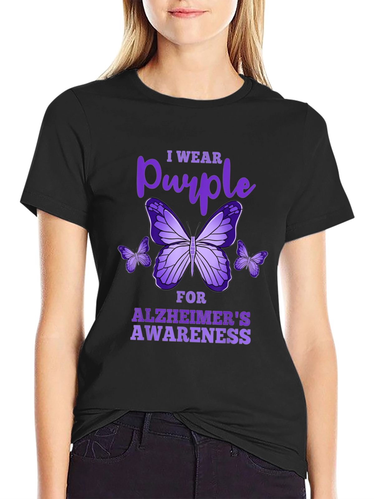 Purple Butterfly Alzheimers Awareness T-Shirt