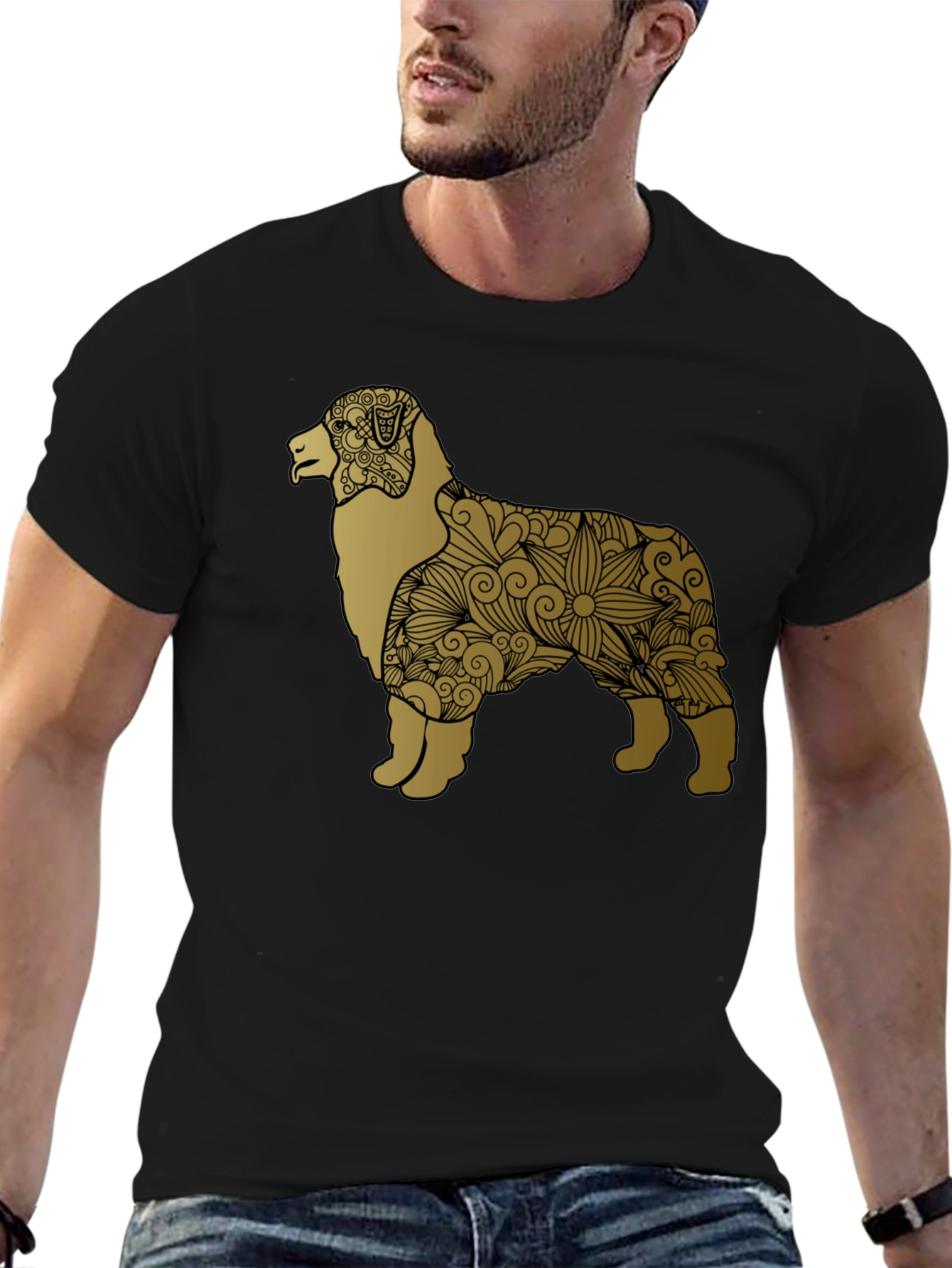 Dog Floral Pattern Tee - Black