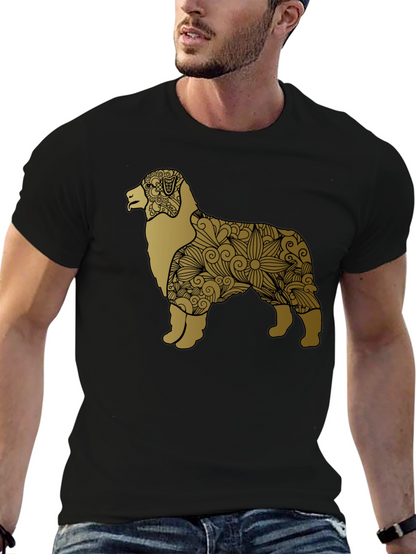 Dog Floral Pattern Tee - Black