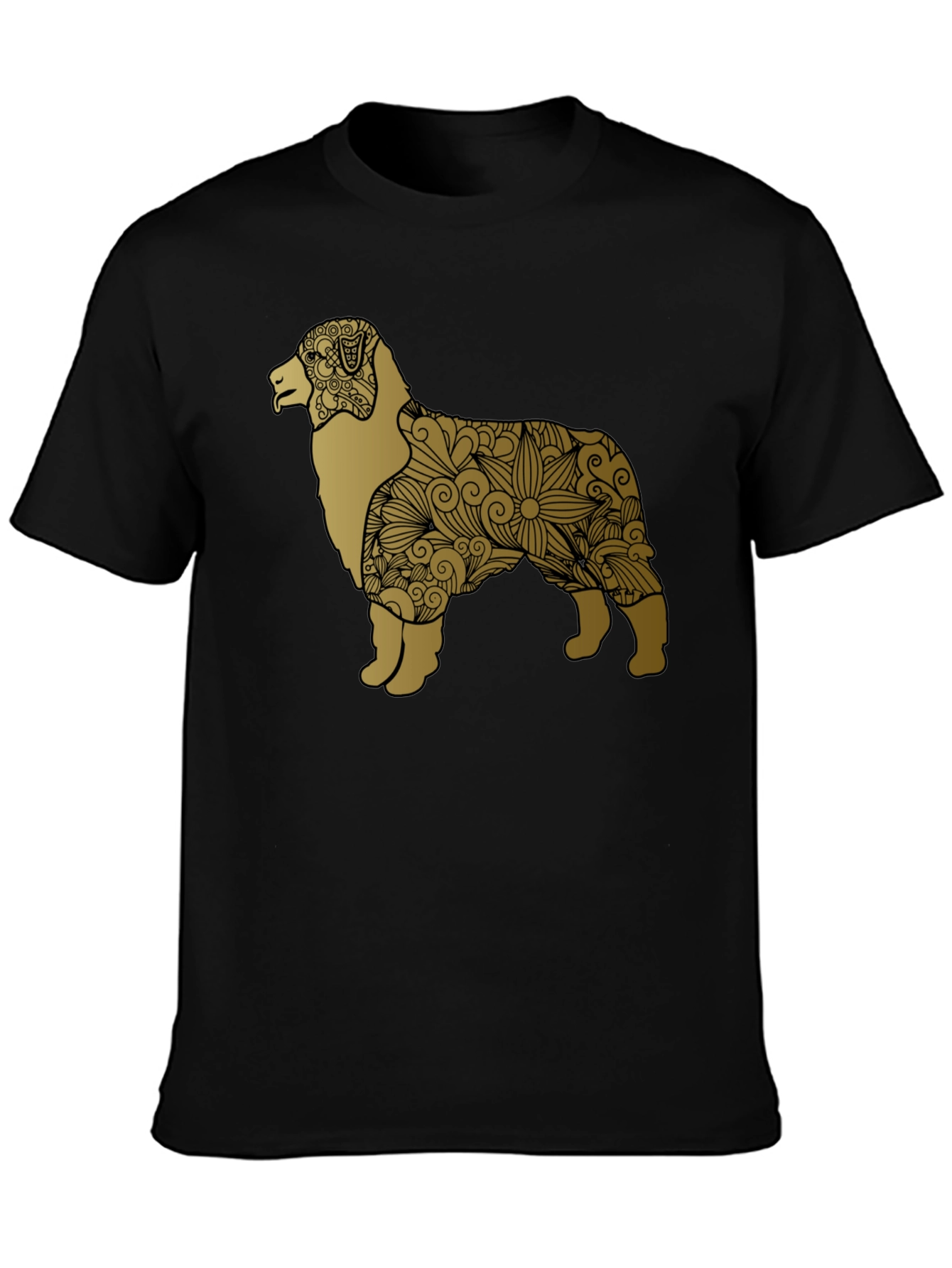 Dog Floral Pattern Tee - Black