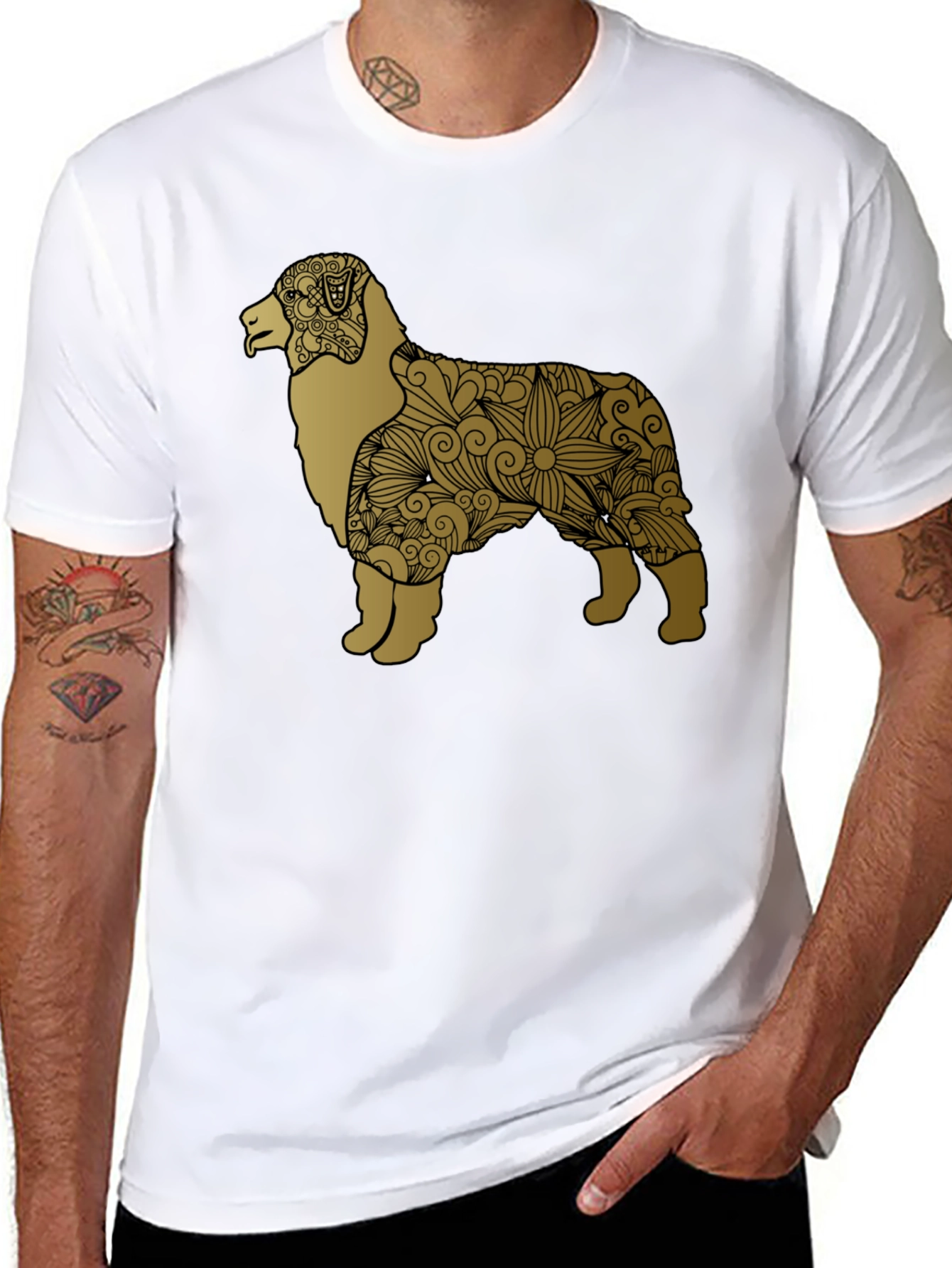 Dog Floral Pattern Tee - Black