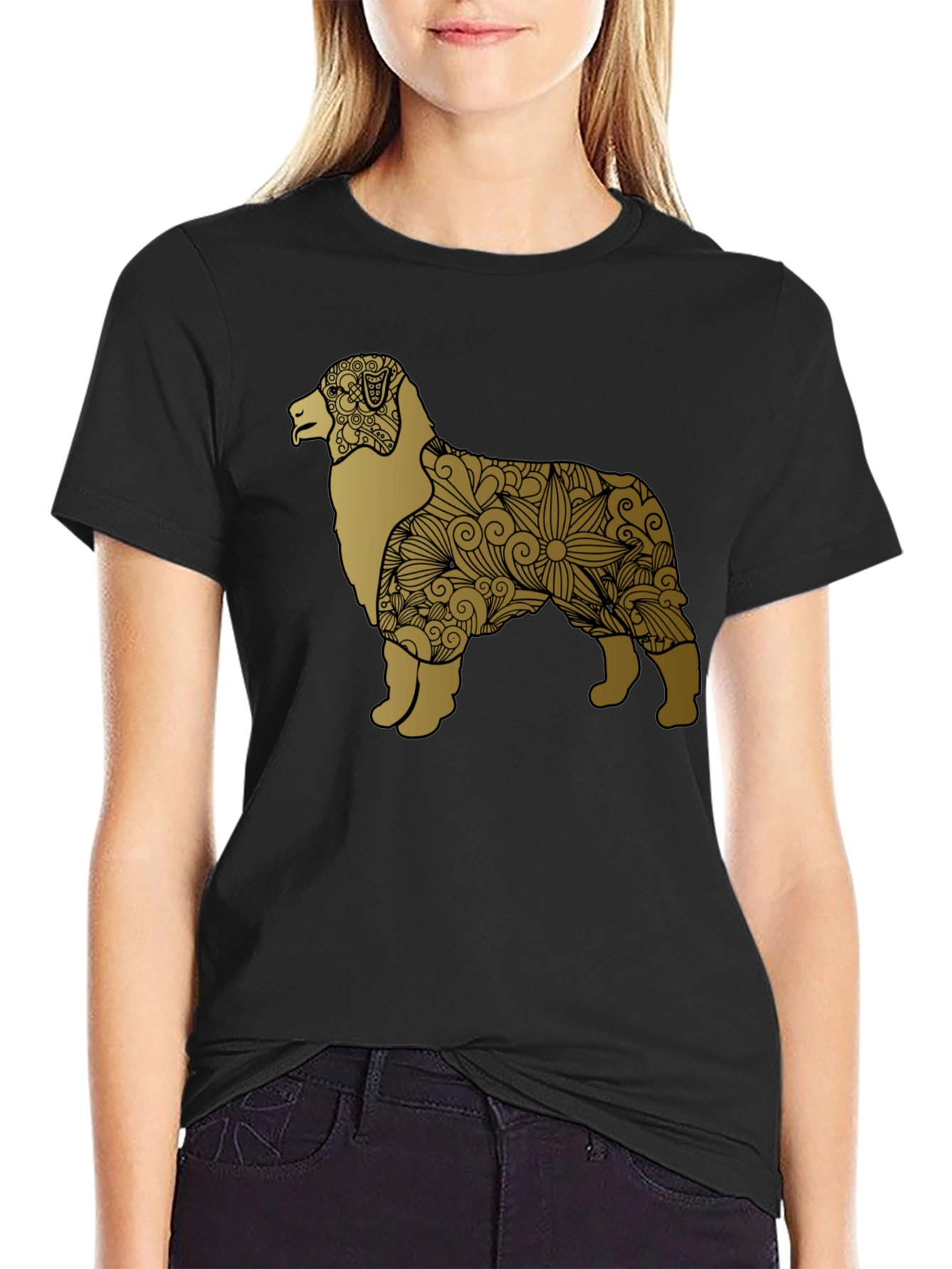 Dog Floral Pattern Tee - Black
