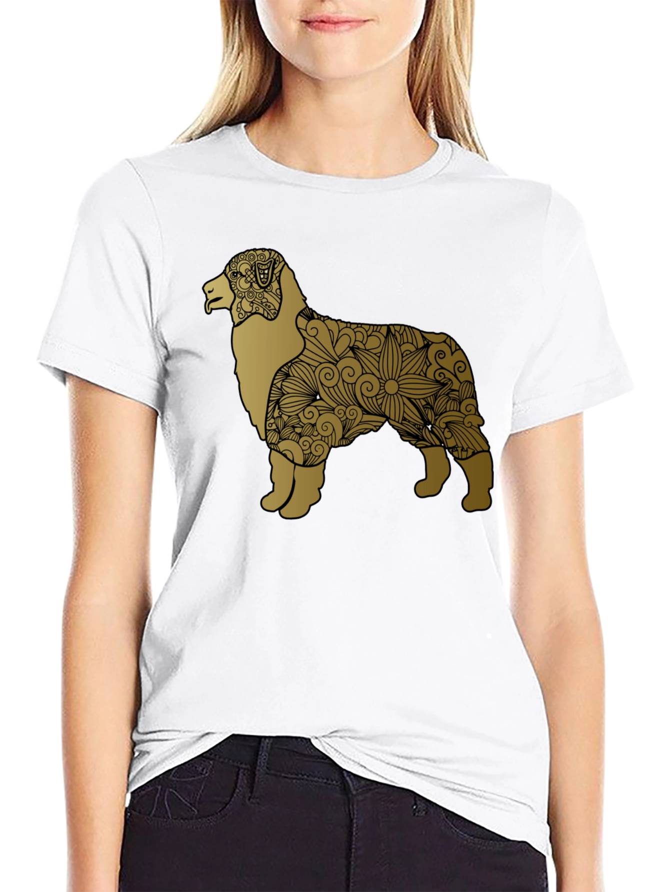 Dog Floral Pattern Tee - Black