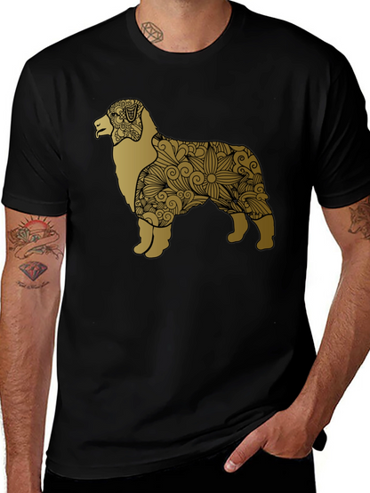Dog Floral Pattern Tee - Black