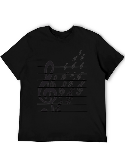 Musical Note Staff Mens Black T-Shirt