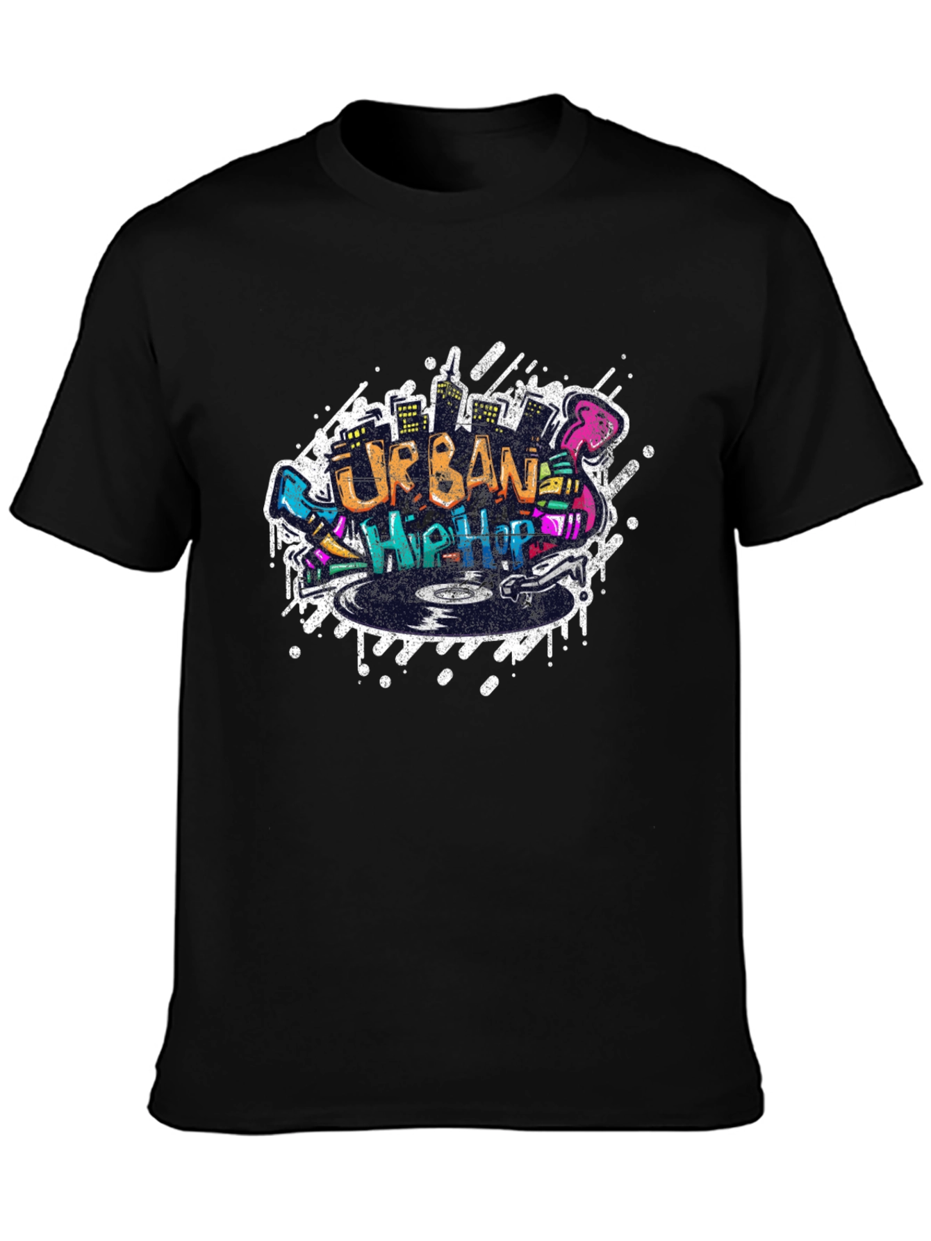 Urban Hip Hop Graphic Print Black T-Shirt
