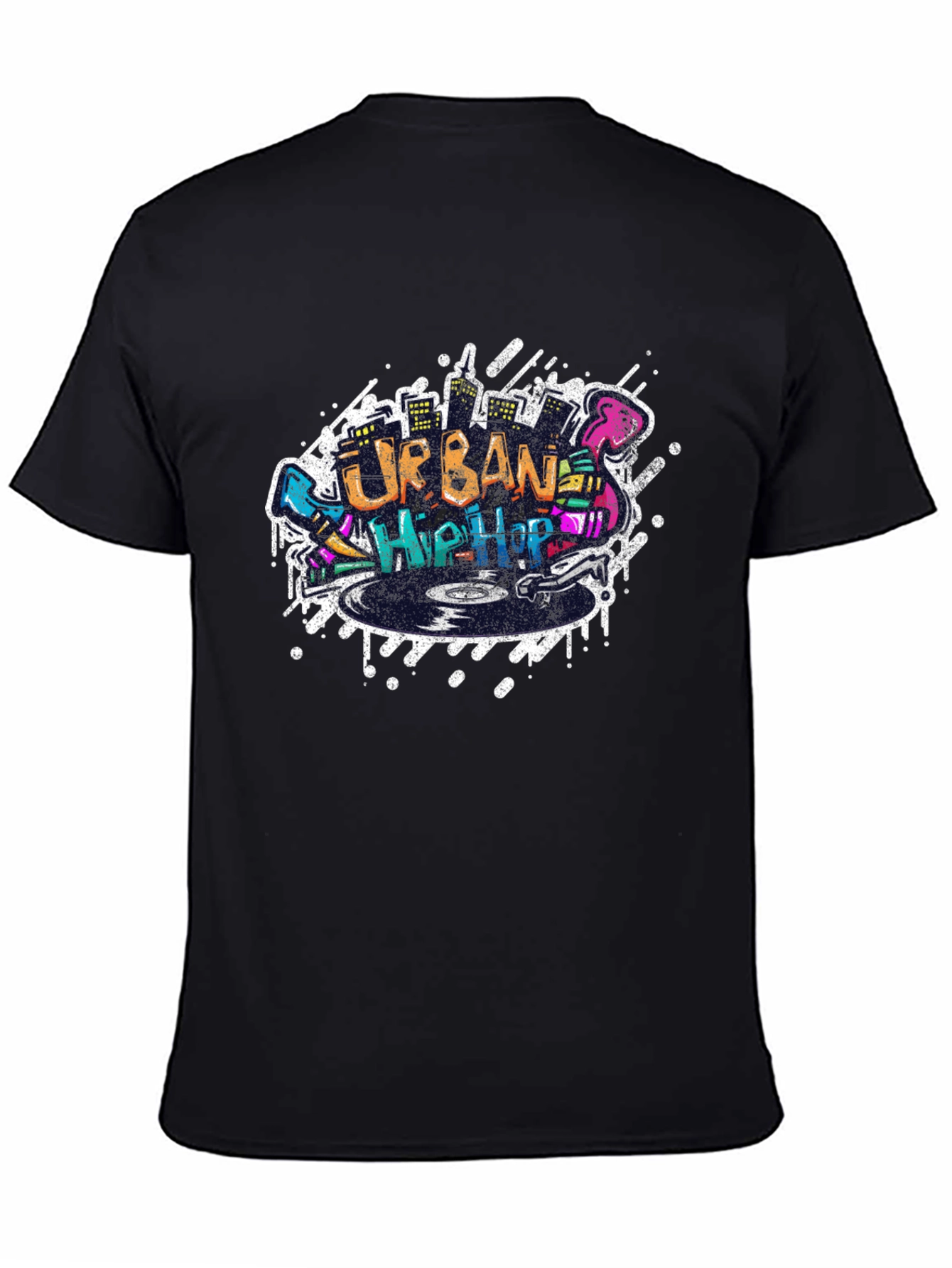 Urban Hip Hop Graphic Print Black T-Shirt