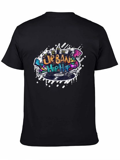 Urban Hip Hop Graphic Print Black T-Shirt