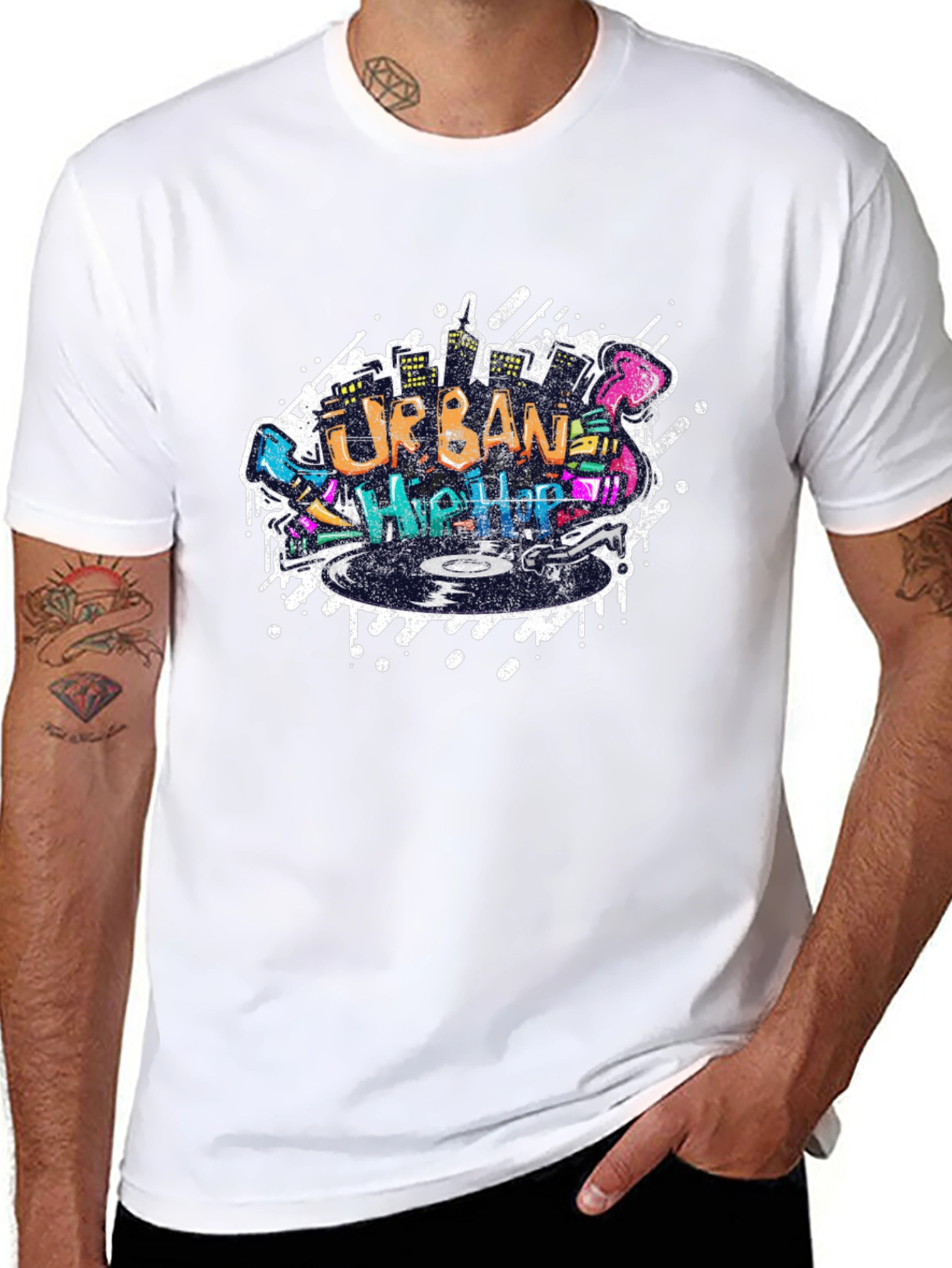 Urban Hip Hop Graphic Print Black T-Shirt