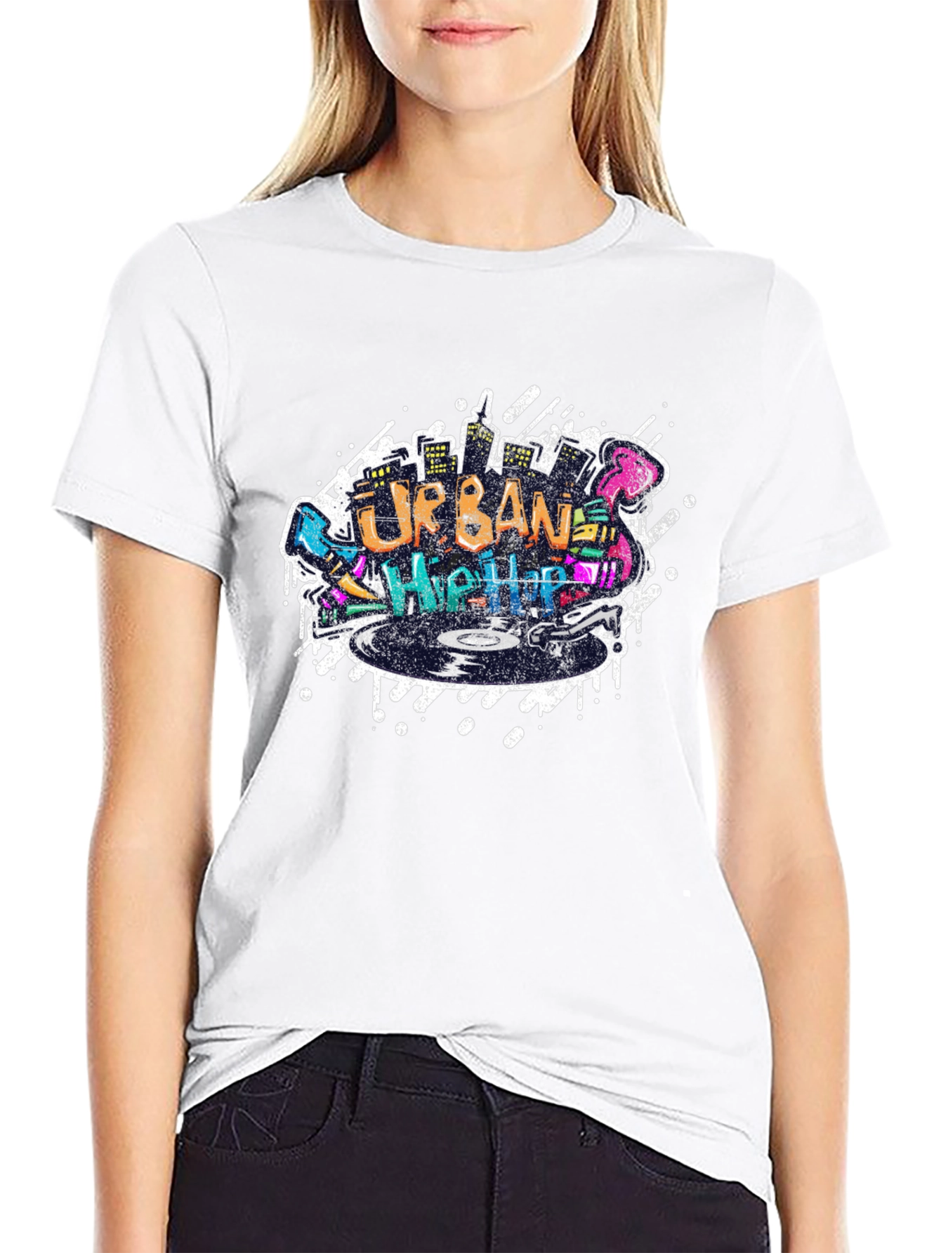Urban Hip Hop Graphic Print Black T-Shirt
