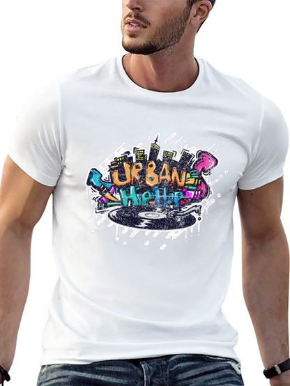 Urban Hip Hop Graphic Print Black T-Shirt