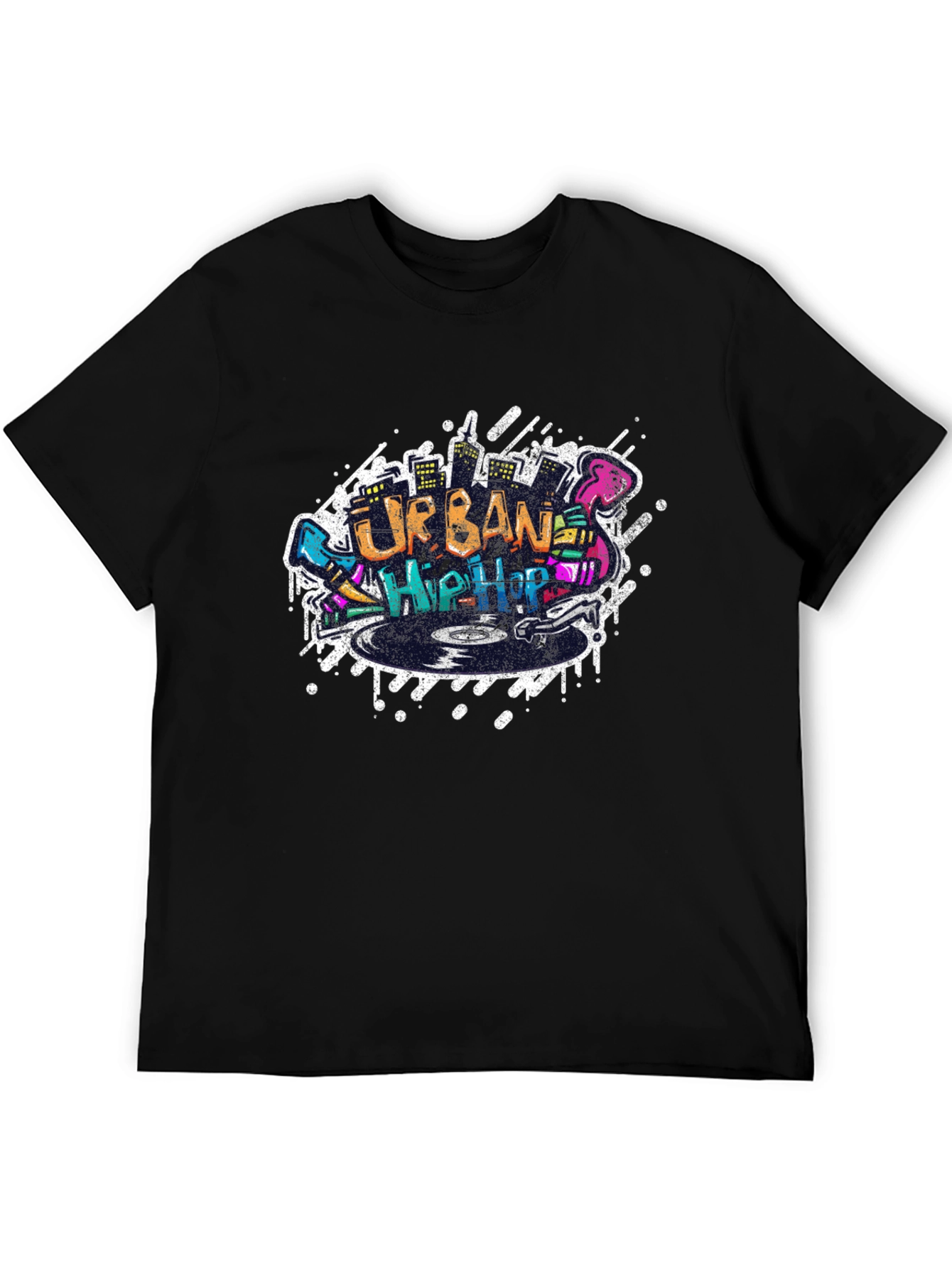 Urban Hip Hop Graphic Print Black T-Shirt