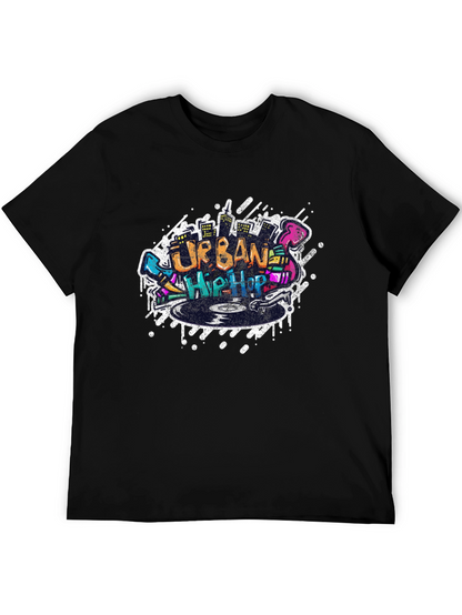 Urban Hip Hop Graphic Print Black T-Shirt