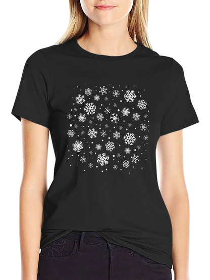 Snowflake Patterned Black T-Shirt