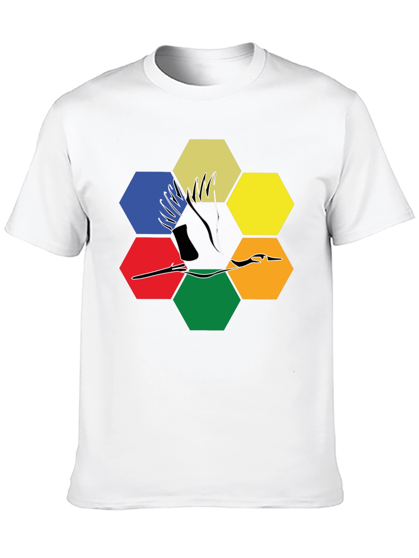 Abstract Crane Hexagon T-Shirt - Modern Graphic Tee