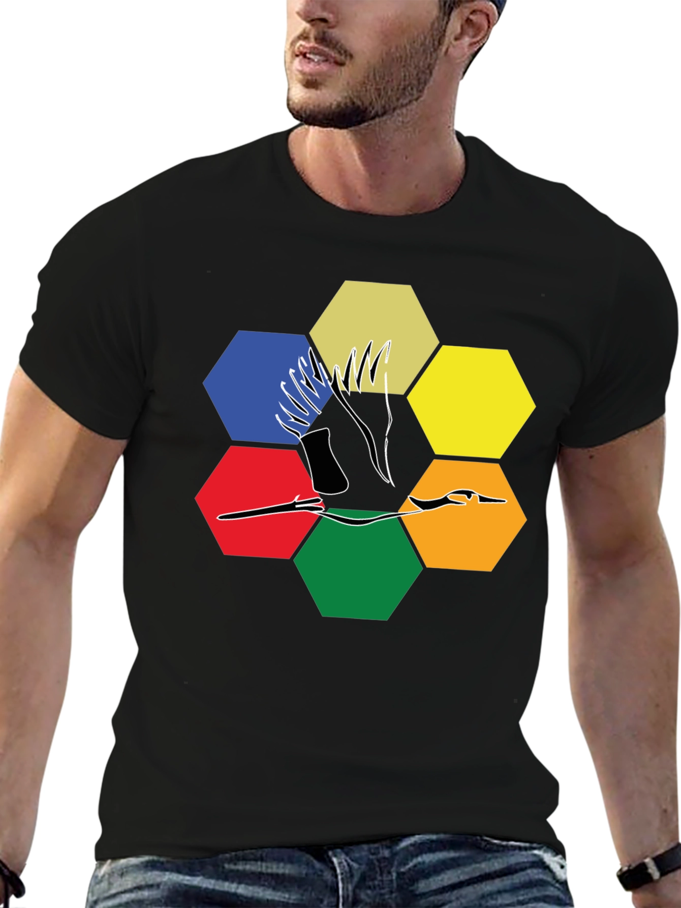 Abstract Crane Hexagon T-Shirt - Modern Graphic Tee
