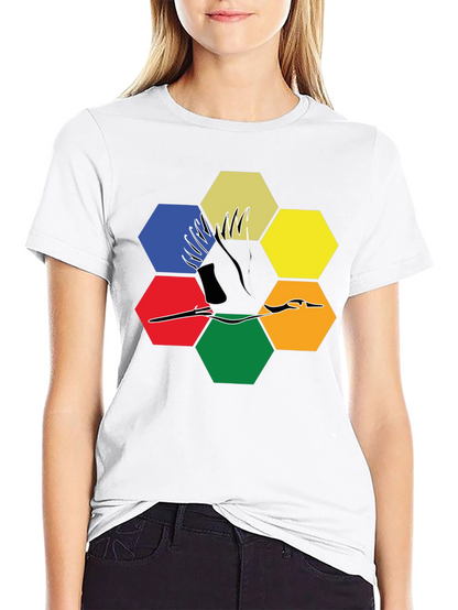 Abstract Crane Hexagon T-Shirt - Modern Graphic Tee