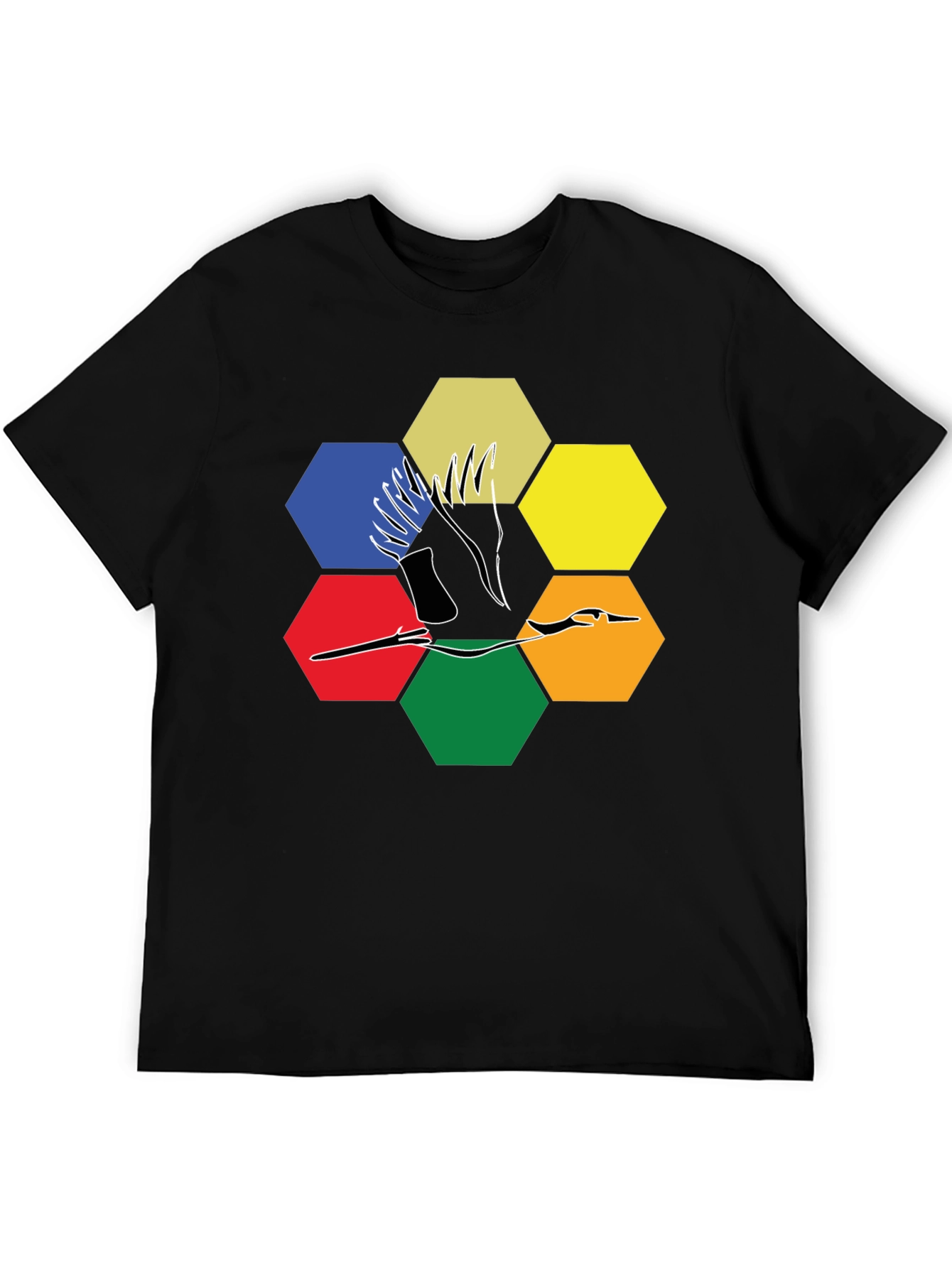 Abstract Crane Hexagon T-Shirt - Modern Graphic Tee