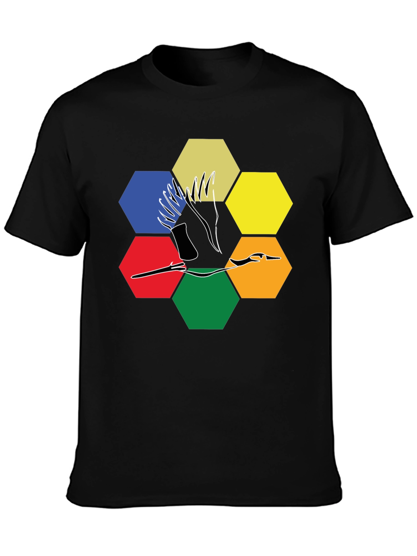 Abstract Crane Hexagon T-Shirt - Modern Graphic Tee