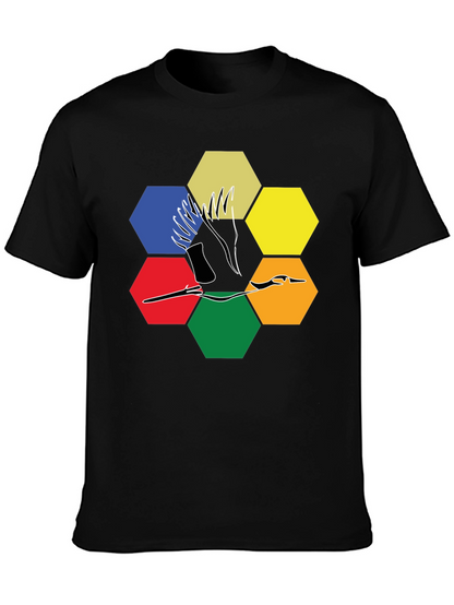 Abstract Crane Hexagon T-Shirt - Modern Graphic Tee