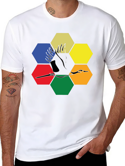 Abstract Crane Hexagon T-Shirt - Modern Graphic Tee