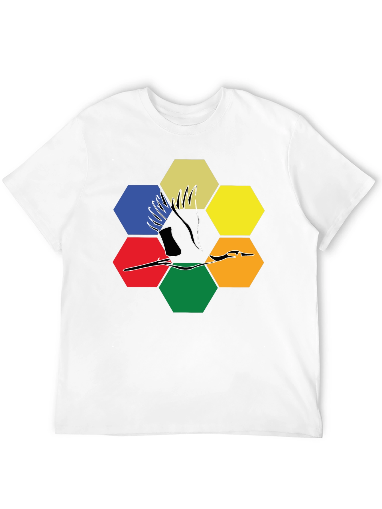 Abstract Crane Hexagon T-Shirt - Modern Graphic Tee