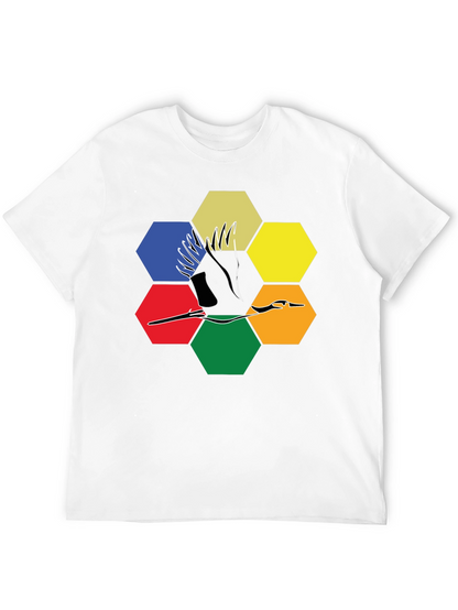 Abstract Crane Hexagon T-Shirt - Modern Graphic Tee