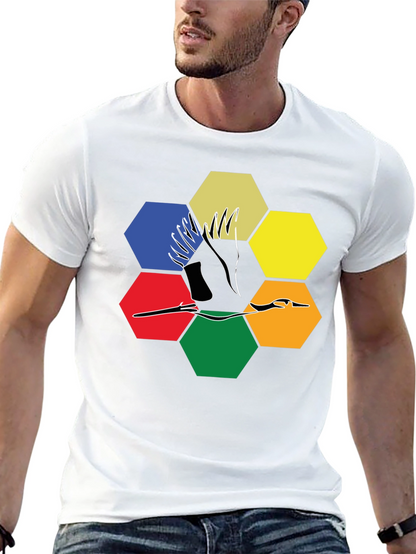 Abstract Crane Hexagon T-Shirt - Modern Graphic Tee