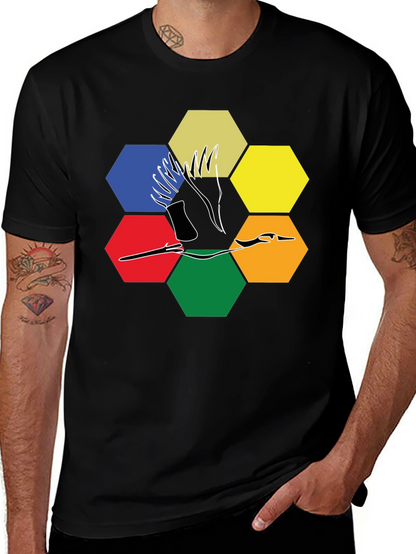 Abstract Crane Hexagon T-Shirt - Modern Graphic Tee