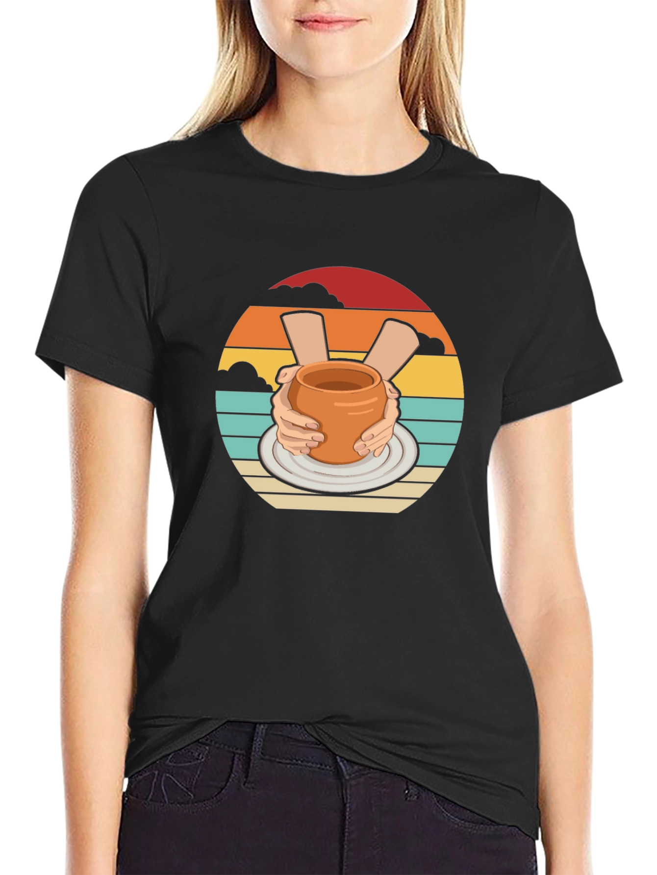 Pottery Hands Black Graphic T-Shirt