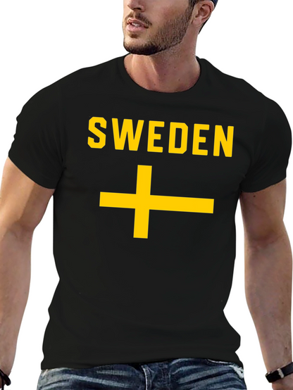 Sweden Flag T-Shirt - Black Cotton Tee