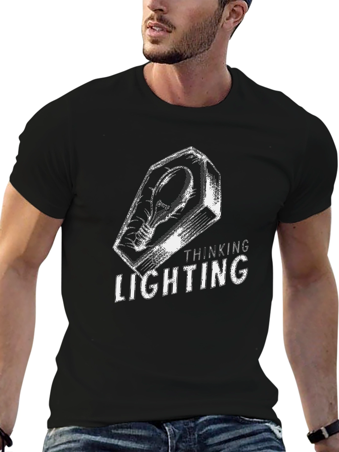 Thinking Lighting Graphic T-Shirt - Black
